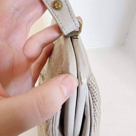 Vintage 1950s Floral Needlepoint Beige Handbag Shoulder Bag Purse - Picture 7 of 8